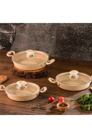 MNZ-6 قطعة كريم مغطاة معدنية معدنية مجموعة - 18-20-22 سم بيضة اوميليت علبة 3 - Evren