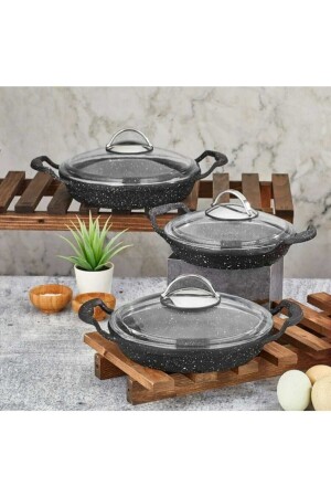 MNZ-6 قطعة معدنية مجموعة من الخزف الكبريت - مجموعة من الخزف مع المقبض والغطاء - 18+20+22 سم SHN-0001 - Alkar