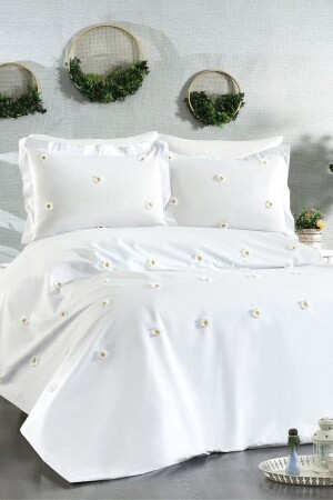 MNZ-6 قطعة 3D ديزي نمط مطرز مزدوج القطن الأبيض غطاء غطاء مجموعة SRBNHMNAK1PAP - Minelya Home Collection