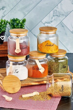 MNZ-6 قطع من 500 مل زجاجي وعاء التوابل مخزن مع الغطاء والعلامة و 6 ملعقة التوابل FBZ-2002HDGI - FBZhome