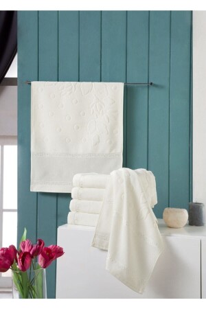 MNZ-6 قطع 50x90 إيثامين الحدودية جاكارد كريم يد و وجه منشفة قنبلة الاختراق ETA44AYHAN44 - Fiesta