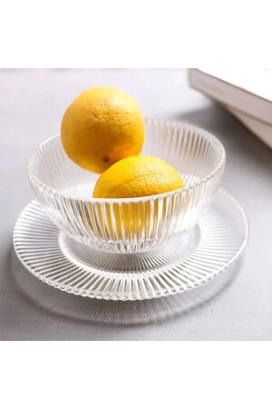 MNZ-6 كؤوسات الفاكهة الزجاجية و 6 لوحات كعك الزجاجية - Yenigeldi