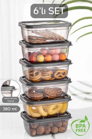 MNZ-6 قطع مربع عملي - حاوية تخزين مستطيل مع غطاء - وعاء العطور وجبة الإفطار وجبة خفيفة حاوية 6x380 مل - Meleni Home