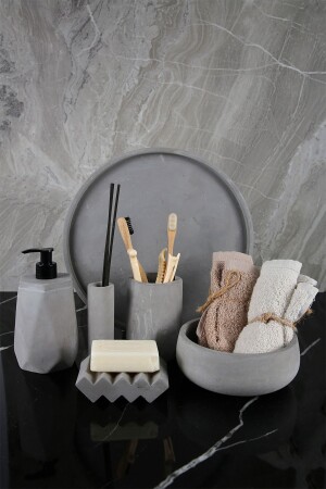 MNZ-6 قطعة من الرخام نمط الخرسانة حمام الموضة مجموعة صبون السائل الصلبة فرشاة الأسنان حامل الحفاضة حامل الحمام حامل الوقود - Betonmall