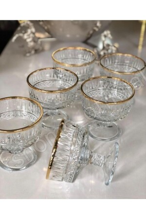 MNZ-6 Pcs Elysia Gold Golded Ice Cream Snack Bowl مع قدم 250 كلم - Paşabahçe