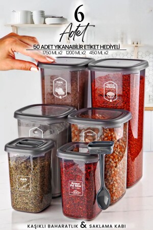 MNZ-6- Piece مدرجة مربع مخزن الطعام وعلبة العقاقير مع ملعقة (1750ML 1200ML 400ML) MCH010526 - Kitchen Life