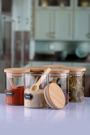 MNZ-6- Piece 200 مل لبروسيليكات سبسيت مع غطاء البامبو والقارب TYC00295459130 - Karçiçeği Home