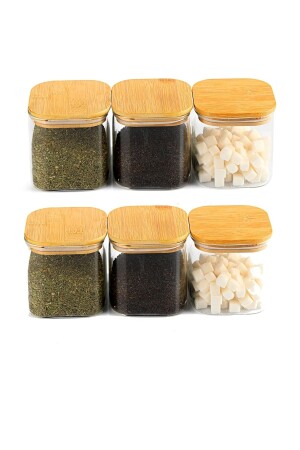 MNZ-6- Piece 800 Ml مربع زجاجي وعاء العطور و حاوية الطعام مع غطاء البامبو S8DG40010D0d03858 - Karçiçeği Home