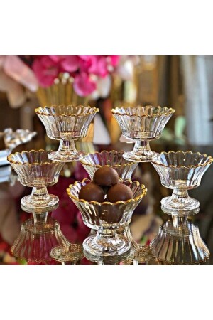 MNZ-6- Piece Glass Footed Golded Sugar Bowl قمر التركي لعبة الدهشة القمرة تقديم القمرة - Evra