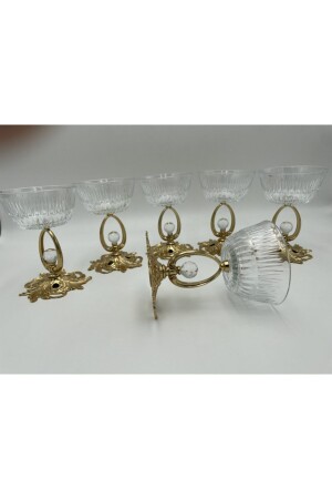 MNZ-6- Piece Gold Footed Paşabahçe Freezya Glass Bowl، الآيس كريم، وجبة خفيفة، جام ووعاء تقديم FU-YKP06 - Fiyakalı Ürünler Atölyesi