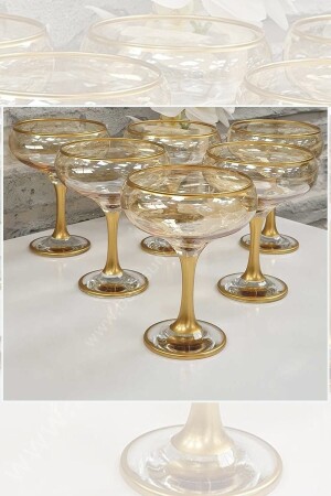 MNZ-6- Piece يد مزين زجاجي مزخرفة جليد كريم كأس جليد كريم كأس خفيفة - Paşabahçe