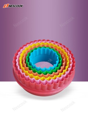 MNZ-6- Piece Serrated Round Cookie Mold خبز السكر الخبز الغزل Volovan شكل القصّة - Nescook