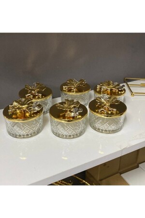 MNZ-6- Piece لا زمن في شكل خفيفة، وعاء المثلجات، وعاء التناول، وعاء الجام، وعاء الدوري، وعاء العرض مع غطاء الذهب Time - Fiyakalı Ürünler Atölyesi