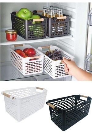 MNZ-6- Piece خشبية لون بلاستيكي منظمة السلة خزانة حمام المطبخ منظمة الثلاجة - Tinsmith
