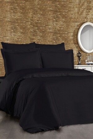 MNZ-6 قطعة القطن غاردينيا غطاء غطاء مزدوج مجموعة سوداء STCKHMNEV1GRD - Minelya Home Collection