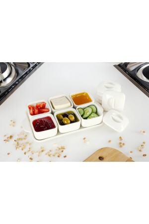 MNZ-6-PIECE طعام فاخر مع موقف وغطاء، وعلبة العرض والوجبات الخفيفة، 2009 - Akkoyunlu home