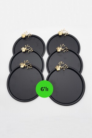MNZ-6-Piece يابانية وردة مستديرة الأسود عرض الصفائح، كيك شاي قهوة أزياء الخدمة الصفائح 22 سم JGMT212-6X - Fiyakalı Ürünler Atölyesi