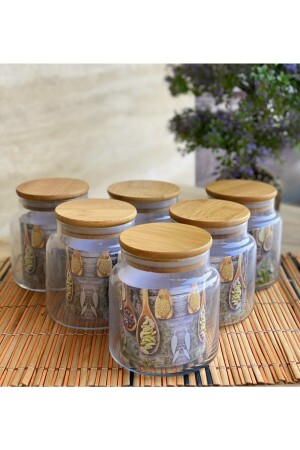 MNZ-6-piece جار زجاجي فراغ مع غطاء بامبو - مجموعة العطور 635ml - Karçiçeği Home