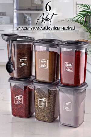 MNZ-6-Piece Azure Spice Jar Set مع علامة و ملعقة ذاتية 450 مل - Spece Jar Set MCH10512 - NESS HOME