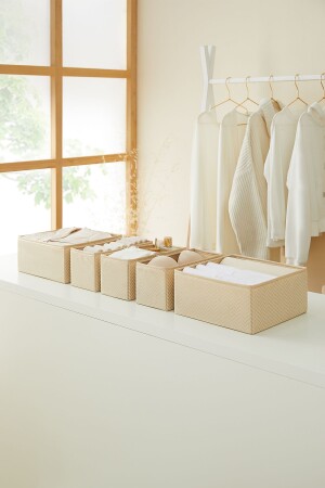 MNZ-6-Piece Beige Drawer Cabinet غسيل الموضة المرتبة غرفة الأطفال صندوق تخزين قابلة للطي مجموعة منظمة - Ocean Home Textile