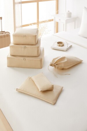 MNZ-6-Piece Beige Herringbone حقيبة منظمة حقيبة منظمة مجموعة - Ocean Home Textile
