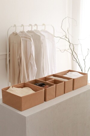 MNZ-6-Piece Beige غرفة الأطفال خزانة غسيل الجرف منظمة صندوق تخزين منظمة KK6-BEIGE - Rek Home