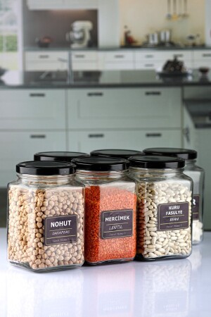 MNZ-6-Piece Black Lid 1600 Cc مربع مع علامة زجاجية العطور والنباتات الجار 1600clm - Karçiçeği Home