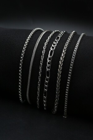 MNZ-6-Piece Chain Silver Color مجموعة سوار الرجال - Dukkanka