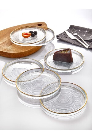 MNZ-6-piece Glass Cake Plate Set - مجموعة كعك فاخرة ذهبية (16CM) - İliva