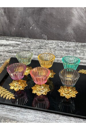 MNZ-6-Piece Glass Colored Footed Presentation Bowl صغرى تركية لذيذة Bowl كوب القهوة جانبية Bowl وجه ورقة وعاء التقدير - YzHome