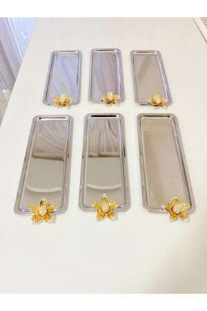 MNZ-6-Piece Lily Flower فخمة فولاذ المقاوم للصدأ الخدمة العصا الفضية، الشاي والقهوة والعذائر والعرض الصندوق BT - Aslı Hediyelik