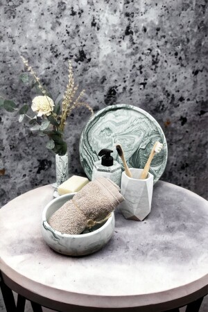 MNZ-6-Piece Marble Patterned Concrete Bathroom Set Toilet Wc Liquid Soap Dispenser Brush Holder Accessory Set TYCTF05HRN1688337 - betonmall