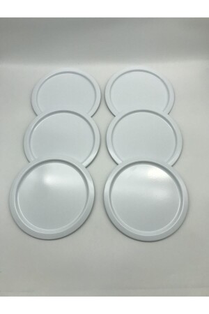 MNZ-6-Piece Metal Round Tea، Coffee، Cake Serving Tray تقديم أزيائي تراب أبيض 24 سم SYH246 - Aslı Hediyelik