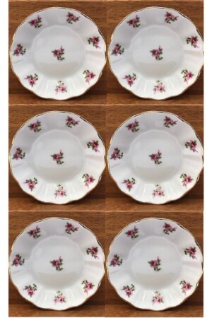 MNZ-6-Piece Porcelain Tea Plate مع زهور وردي - Porland