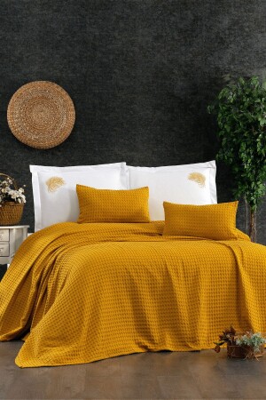 MNZ-6-Piece Terra مضاعفة الخردل القطن بيك مجموعة مع الأوراق المطوية والخيط - Minelya Home Collection