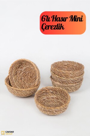 MNZ-6-Piece Wicker Mini Snack Bowl Set صنع يدوي 6 قطع من القهوة - Çavdar Group