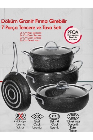MNZ-7 قطع 20-22 سم صلصة عميقة، 26 سم بريز بوت، 26 سم فطر الخزنة عبارة عن طعام غرانيت المقاوم للوقوف مجموعة 7PARCAT - FİTHOME