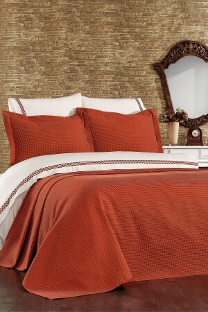 MNZ-7 قطعة القطن والبيك غطاء السرير Begonia مضاعفة طلاء مطرز غطاء مجموعة STCKHMNEV1BEG - Minelya Home Collection