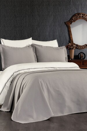 MNZ-7 قطعة بيك غطاء السرير Mimosa مزدوج الرمادي غطاء غطاء مجموعة STCKHMNEV1MİM - Minelya Home Collection