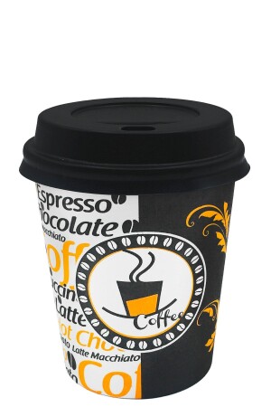 MNZ-7 Oz كوب ورق أسود مع غطاء مشينة بيع الشاي كوب ورق 180 مل - 100 قطعة AT07OZ - Aygün Cup