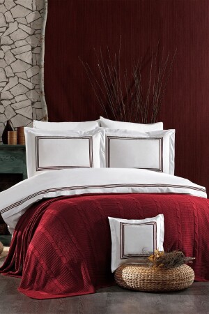 MNZ-8 قطعة غطاء الخياطة و Aydos الاصطناعي مزدوج القطن بورغوندي غطاء غطاء مجموعة STCKHMNEV1AYD - Minelya Home Collection