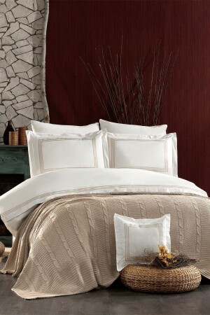 MNZ-8 قطعة غطاء الخياطة و Aydos الاصطناعي مزدوج القطن بيج غطاء القماش المكون STCKHMNEV1AYD - Minelya Home Collection