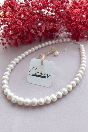 MNZ-8 mm حزمة عنق لؤلؤ حقيقية (الؤلؤ الثقافي) 925 سدرلينغ الفضة KLY0036 - CRAZY TAKI TASARIM