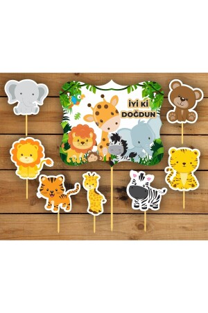 MNZ-8 قطع حيوانات جميلة صافاري كعكة كعكة تزيين أزياء ورق سميك مع مصاصي الأسنان - Printiks