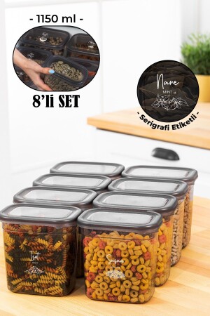 MNZ-8- Piece Peggy Rectangular Spice Jar Set مع علامة طباعة الشاشة البيضاء 1150 مل انتراكيت BHRT8LI1150 - Vienev