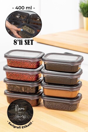 MNZ-8- Piece Peggy Rectangular Spice Jar Set مع علامة طباعة الشاشة البيضاء 400 مل أنتراتيت BHRT8LI400 - Vienev