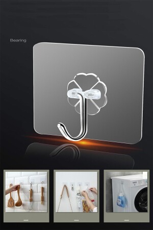 MNZ-8- Piece متعددة الأغراض القوية اللاصقة الشفافة المعلق رف الحمام المطبخ WC الباب خزانة 180 زاوية المعلق - Kustar