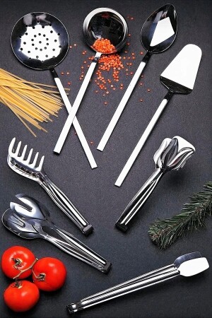 MNZ-8 قطع عصرية عصرية نموذج الخدمة مجموعة، اللادل كولاندر ملعقة سباتولا المعكرونة سلطة جريل كعكة Tongs المنزلية - Homerest
