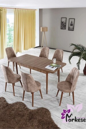 MNZ-80x130 ((غلق) 80x170 ((فتح) طاولة تناول الطعام الموسعة مع 6 مقاعد طاولة المطبخ طاولة كابوكينو - Morkese