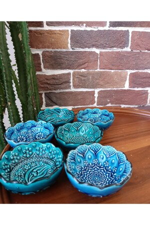 MNZ-8cm نمط تركي 6-قطع طلاء وعاء السيراميك مجموعة 100٪ مصنوعة يدويا عرض ملونة وعاء خفيفة مجموعة TYC00554097082 - Ecesen